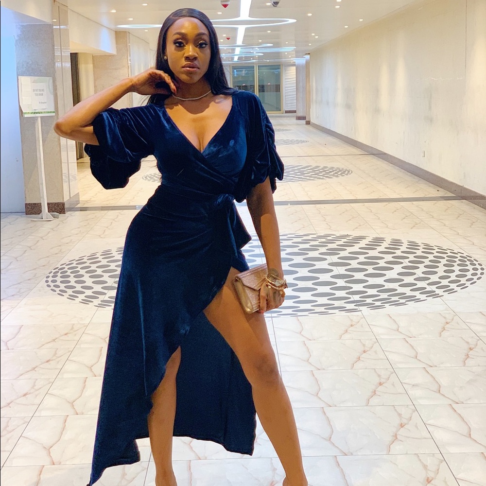Blue Velvet Wrap Dress